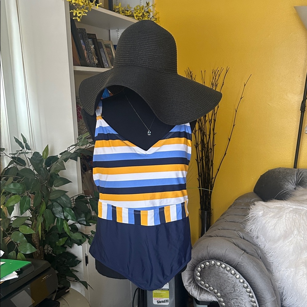 Kona Sol Blue and Yellow Striped One Piece - Picture 9 of 9
